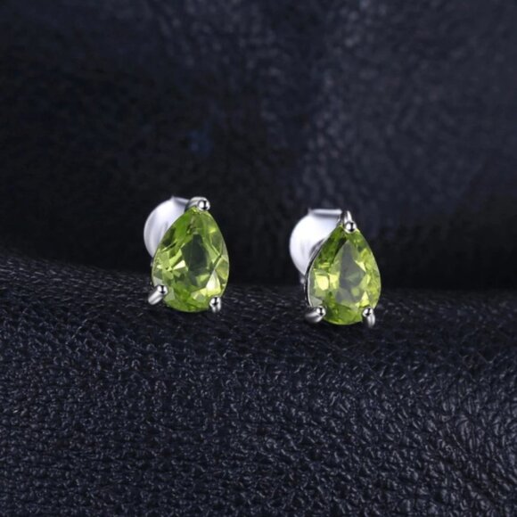 Jewelry earrings Peridot 5x7mm teardrop stud studs 925 sterling silver elegant - Picture 3 of 3